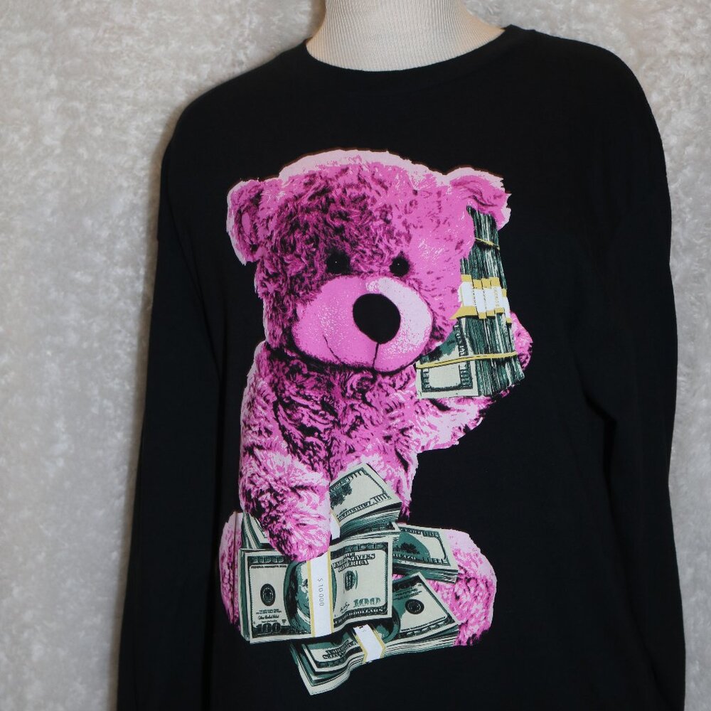 Fashion Nova pink money bear large, long sleeve tee shirt